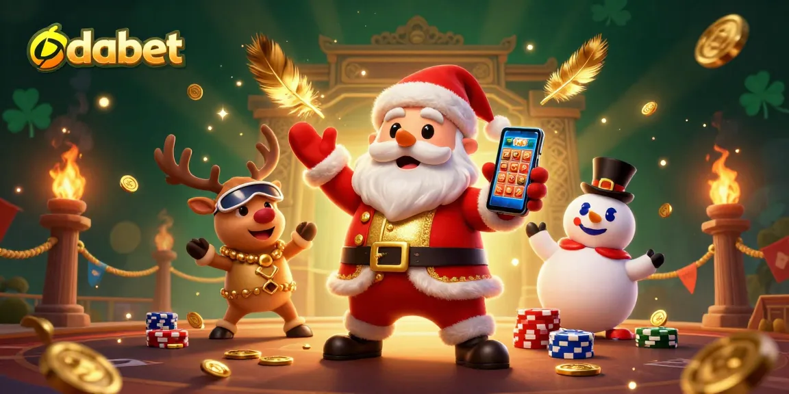 Experience dabet's thrilling jackpot with Santa and friends in an energetic casino scene.