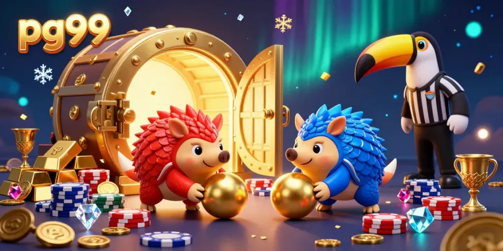Experience the vibrant pg99 casino theme with pangolins and poker chips in dazzling 3D!