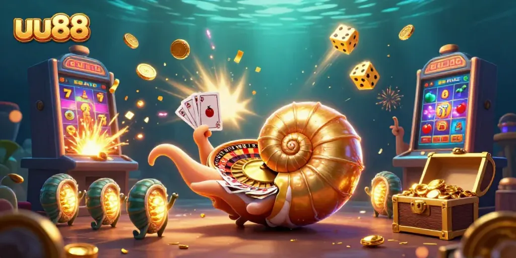 Experience thrilling gameplay at uu88 with a giant nautilus roulette wheel and exciting casino elements.