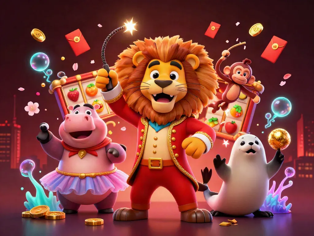 Experience thrilling gaming with 123B as the lion ringmaster leads a vibrant carnival of slot games and excitement.