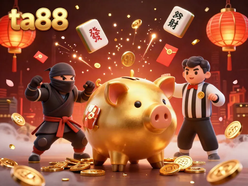 Experience the excitement of ta88 with golden coins and vibrant gaming elements in this lively casino illustration.