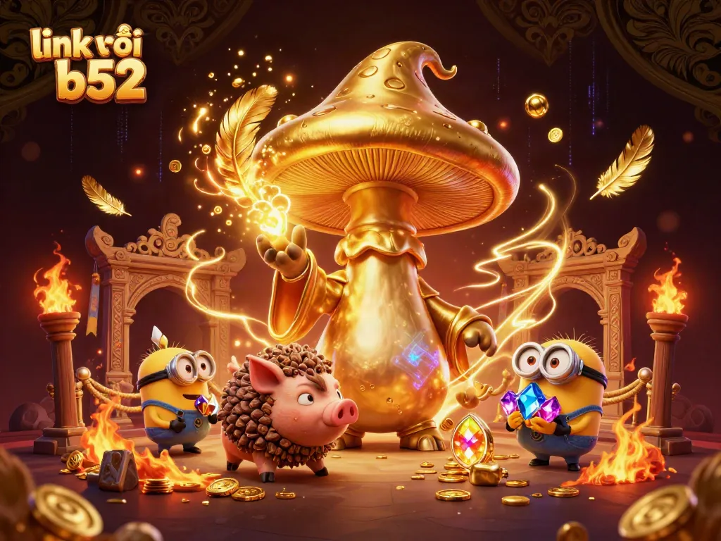Spin and win with link vào b52, featuring vibrant 3D characters and exciting gambling elements.