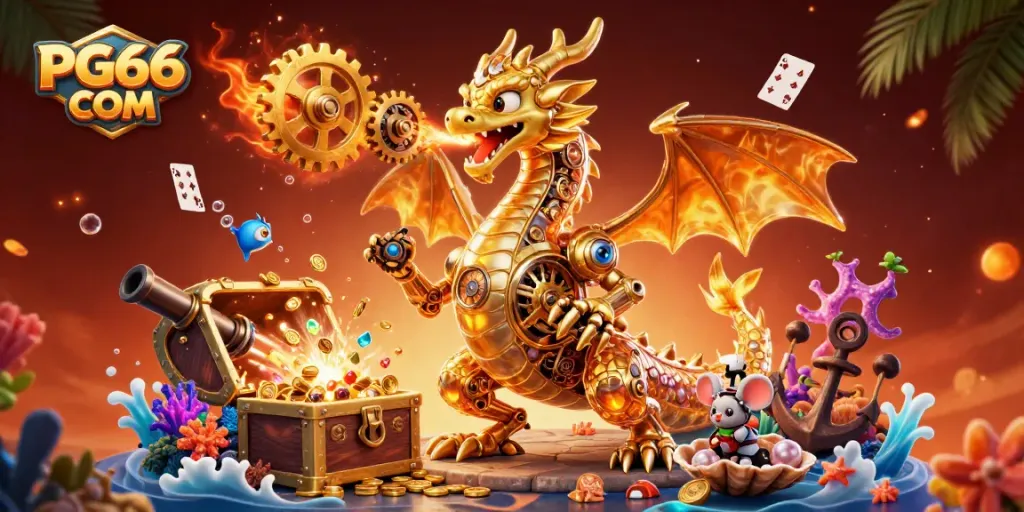 Engage with PG66 COM through a vibrant 3D illustration showcasing the essence of online gambling excitement.