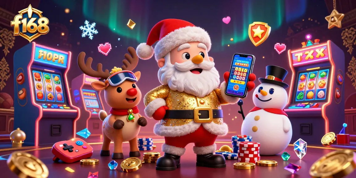 Play exciting jackpot slots at f 168 with Santa, reindeer, and a poker chip snowman.