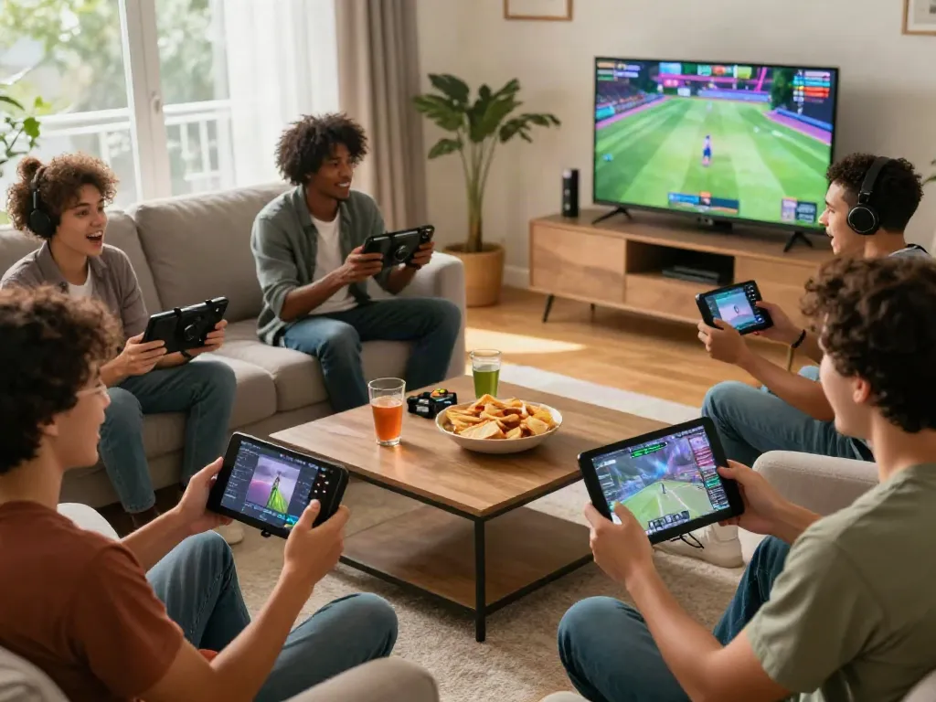 Exciting gaming scene with friends playing nbet games, highlighting a lively atmosphere.