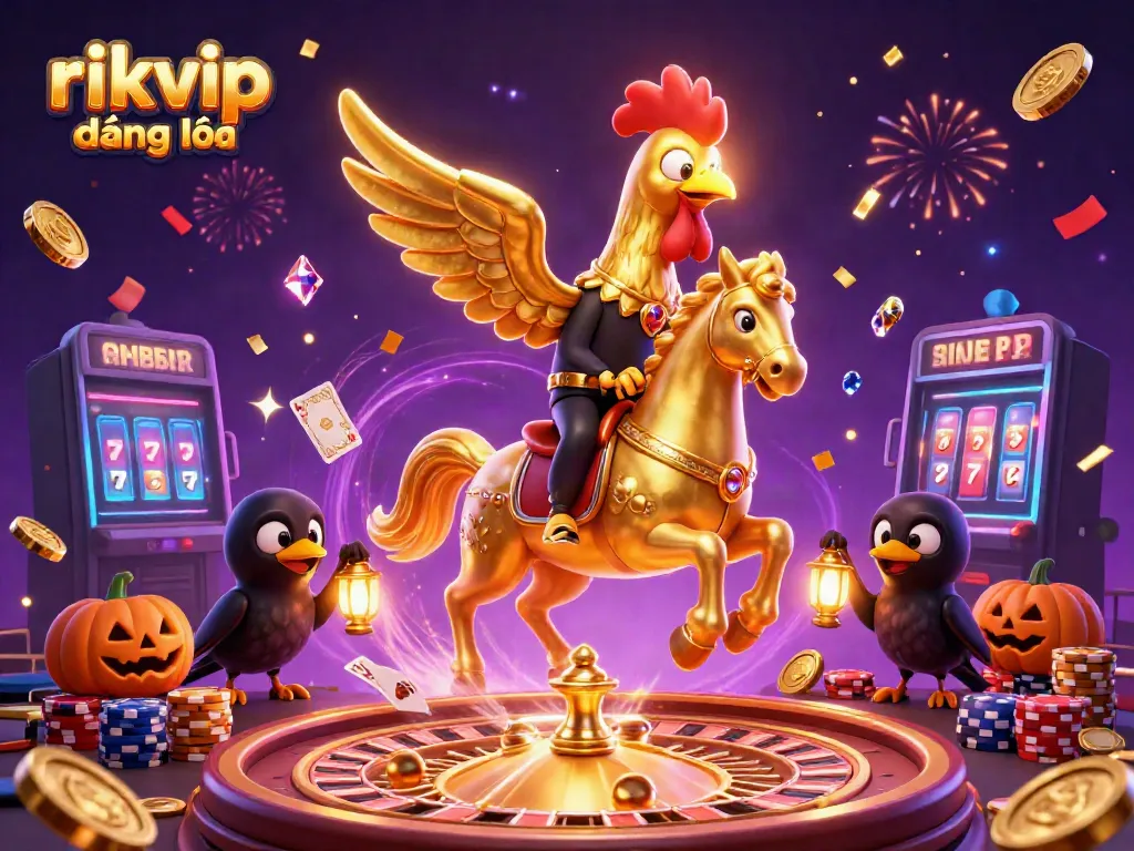Experience thrilling wins with rikvip đăng nhập in this vibrant casino scene filled with gold coins and games.