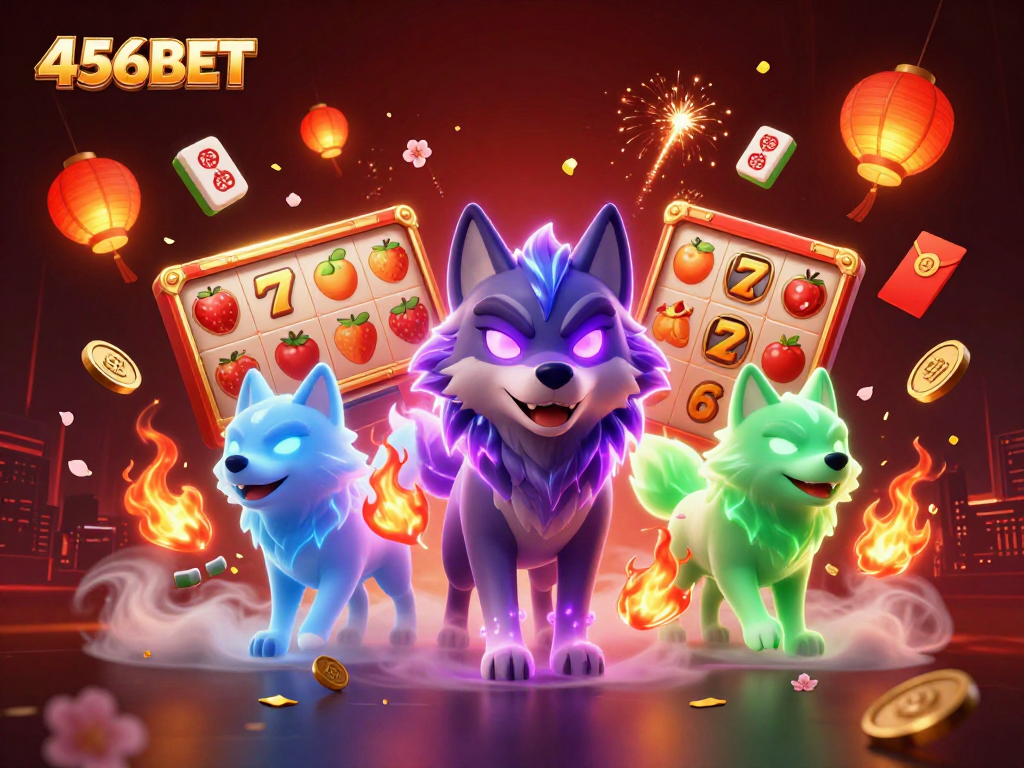 Experience the thrill at 456BET with dynamic slot gameplay featuring ghostly wolves and lucky symbols.