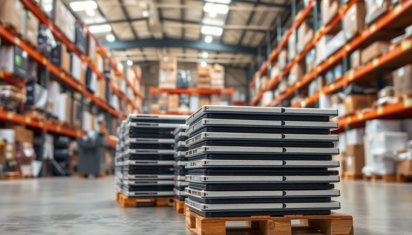 Explore Liquidation iPhone Pallets for Sale – 20 Units (High Resale Value) stacked in a vibrant warehouse.