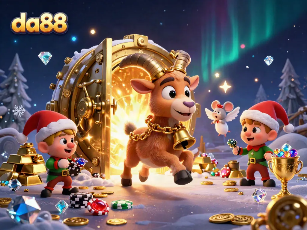 Experience the thrill of da88 live casino with a festive Krampus goat, angel mouse, and mischievous gremlins.