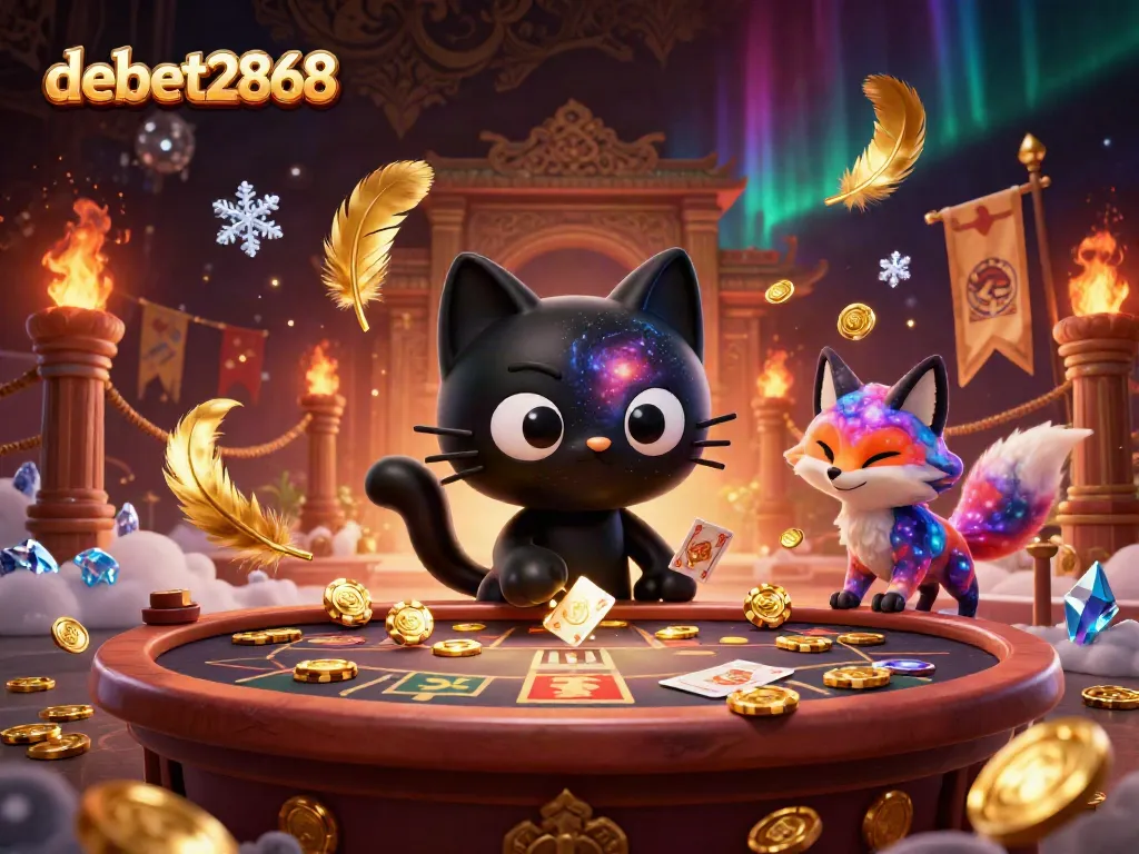 Experience thrilling gameplay at debet2868 with a cosmic casino scene featuring vibrant characters and dynamic gambling elements.