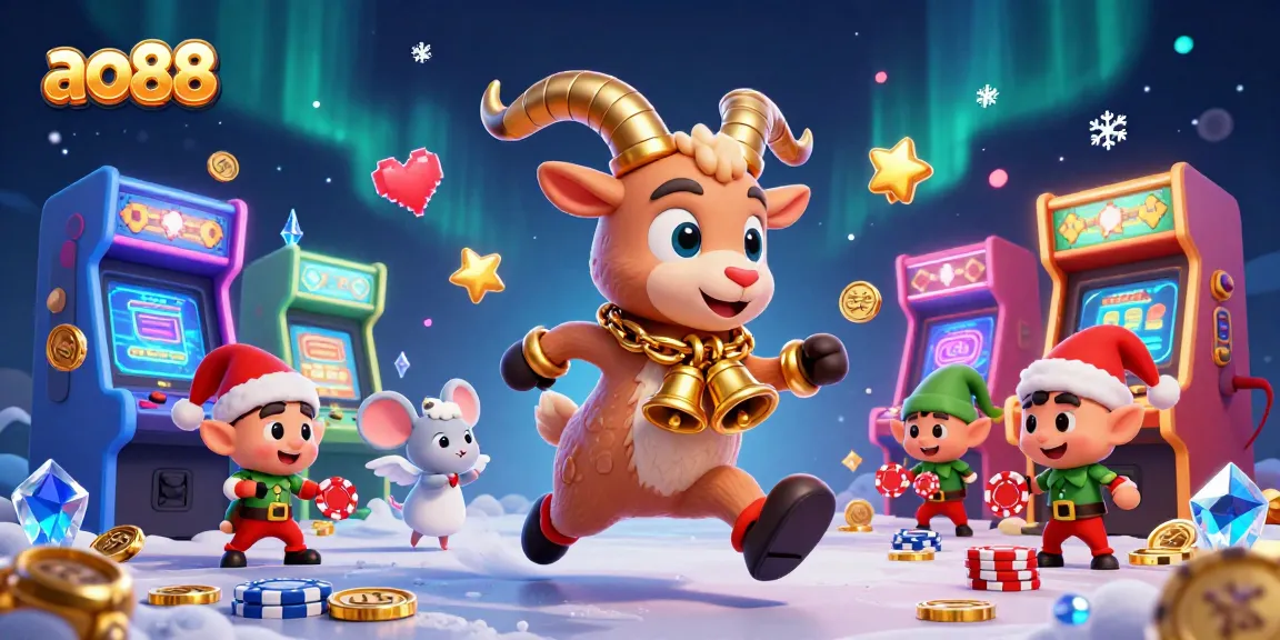 Experience the thrilling atmosphere of ao88 casino with Krampus, angel mouse, and gremlins amid vibrant gaming elements.