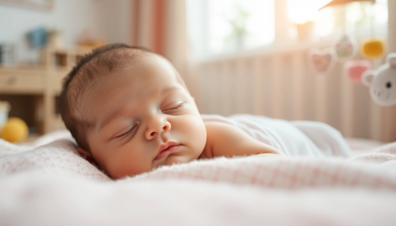 Captivating Babyfotografie of a peaceful newborn on a pastel blanket, radiating love and warmth.