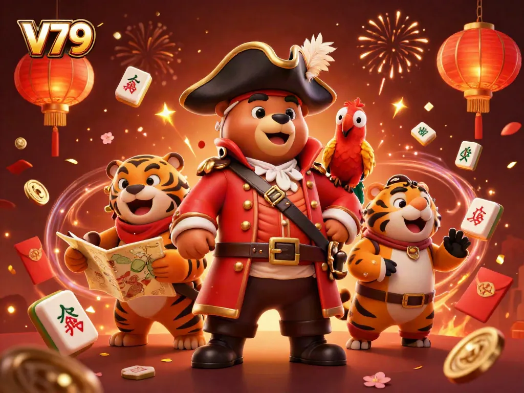 Experience the excitement of V79 with our vibrant pirate-themed casino illustration.
