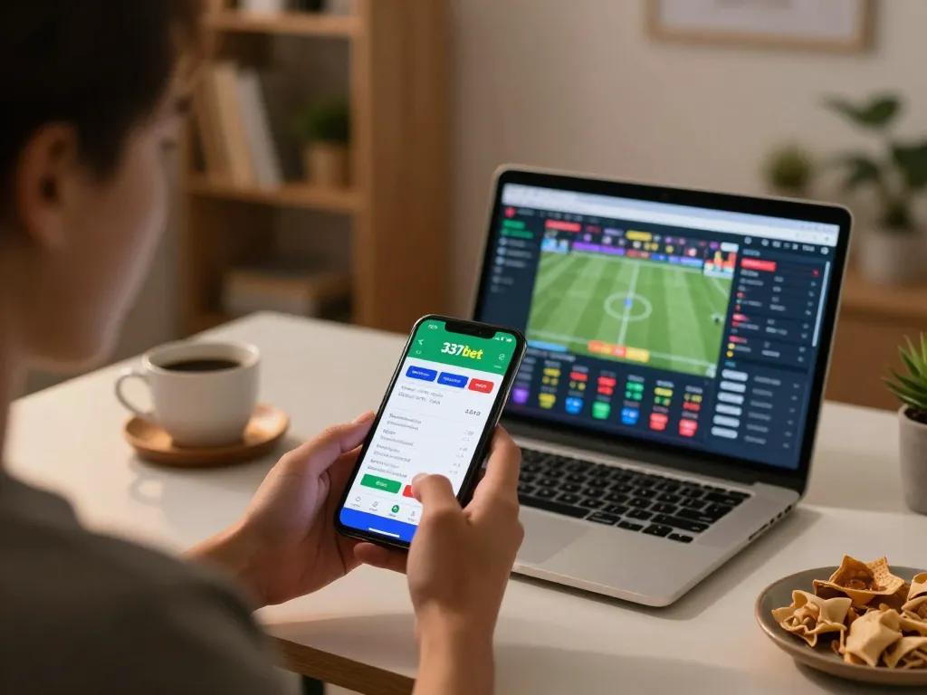 Fazendo apostas em esportes ao vivo usando o aplicativo 337bet com visuais atraentes e interface dinâmica.