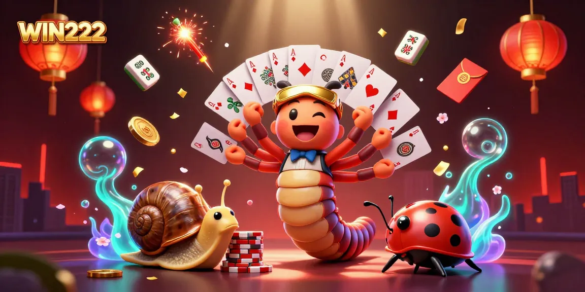 Experience the thrill of WIN222 with a lively 3D illustration depicting unique characters and vibrant casino elements.
