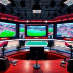 Dynamic sports broadcasting studio showcasing live sports coverage with advanced technology.