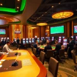 KEONHACAI sports betting scene with dynamic gaming tables and enthusiastic players placing bets.