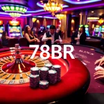 Cena empolgante no cassino 78BR, com mesa de roleta vibrante e fichas de poker.