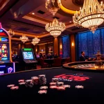Experience the thrill of gaming at lc88 com with a vibrant casino scene showcasing exciting slot machines and poker chips.