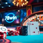 Engage in thrilling gameplay with 78win’s luxury casino atmosphere featuring poker chips and cards.