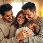 Family with new bornbaby enjoying precious moments together in a cozy home.