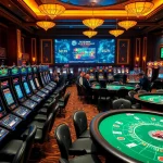Experimente a emoção no luxuoso cassino do 59A, com mesas de jogo vibrantes e decoração sofisticada.