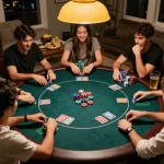 Players enjoying a lively poker game at home, showcasing the excitement of 40WIN gambling.