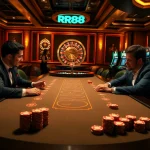 High-stakes poker action at RR88 casino, showcasing excitement and strategic gameplay.
