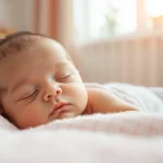 Captivating Babyfotografie of a peaceful newborn on a pastel blanket, radiating love and warmth.