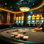 High-stakes poker scene highlighting sunwin with colorful chips and a spinning roulette wheel.