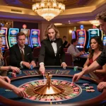 Experience the thrill of XX88 casino gameplay at an upscale roulette table with eager players.