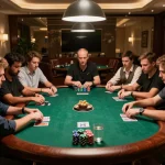 Players engaging in a strategic poker game with the gk888 stakes high at a luxurious home setting