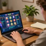 Engaging online gaming session at home showcasing 81ff slots interface and player concentration