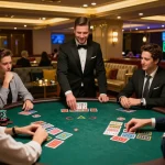 Jogadores na mesa de blackjack da 887bet estrategizando suas apostas durante um jogo