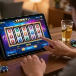 TAYA777 player enjoying dynamic slot games on the mobile app with engaging interface at home
