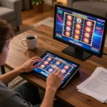 Engaging in online slot games with 27G on a cozy tablet in a warm home setting