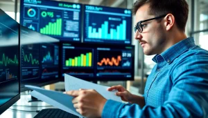 Engaging data analyst focused on new product demand forecasting insights in a modern office.