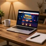 Engaging gameplay on 789win 37 website shown on a laptop, creating a cozy home gambling environment.