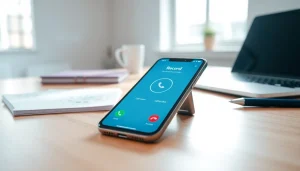 Capture call recording app in action on a smartphone surrounded by a professional setup.