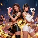 Participe de jogos emocionantes no w6bet com uma incrível dupla feminina asiática exibindo cartas de jogo dinâmicas.