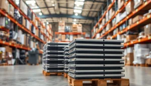 Explore Liquidation iPhone Pallets for Sale – 20 Units (High Resale Value) stacked in a vibrant warehouse.
