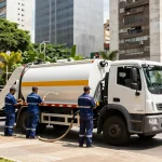 Professional team providing Limpa fossa em São Paulo in a clean urban environment, showcasing advanced equipment and reliable service.
