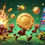 Experience sc88 trang chủ excitement with a heist team of ants carrying a giant poker chip in a colorful casino.
