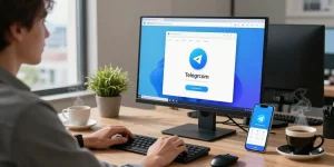 Engaging with the Telegram Web Version in a vibrant workspace, showcasing modern digital interaction.