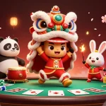 Experience the excitement at aw888 with vibrant lion dance and poker elements in a lively online casino setting.