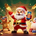 Experience dabet's thrilling jackpot with Santa and friends in an energetic casino scene.