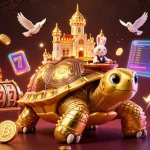 Engage in gaming excitement with hitclub chính thức showcasing a turtle casino, rabbit dealer, and glowing cryptocurrency elements.