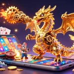 Experience thrilling gaming with 8xbet's vibrant golden dragon and animated casino elements.