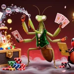 C168 offers a vibrant casino experience featuring a giant praying mantis card sharp and captivating slot elements.