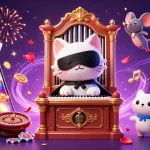 Experience the thrilling ambiance of MB66 with a magical casino illustration featuring a white cat and acrobat.